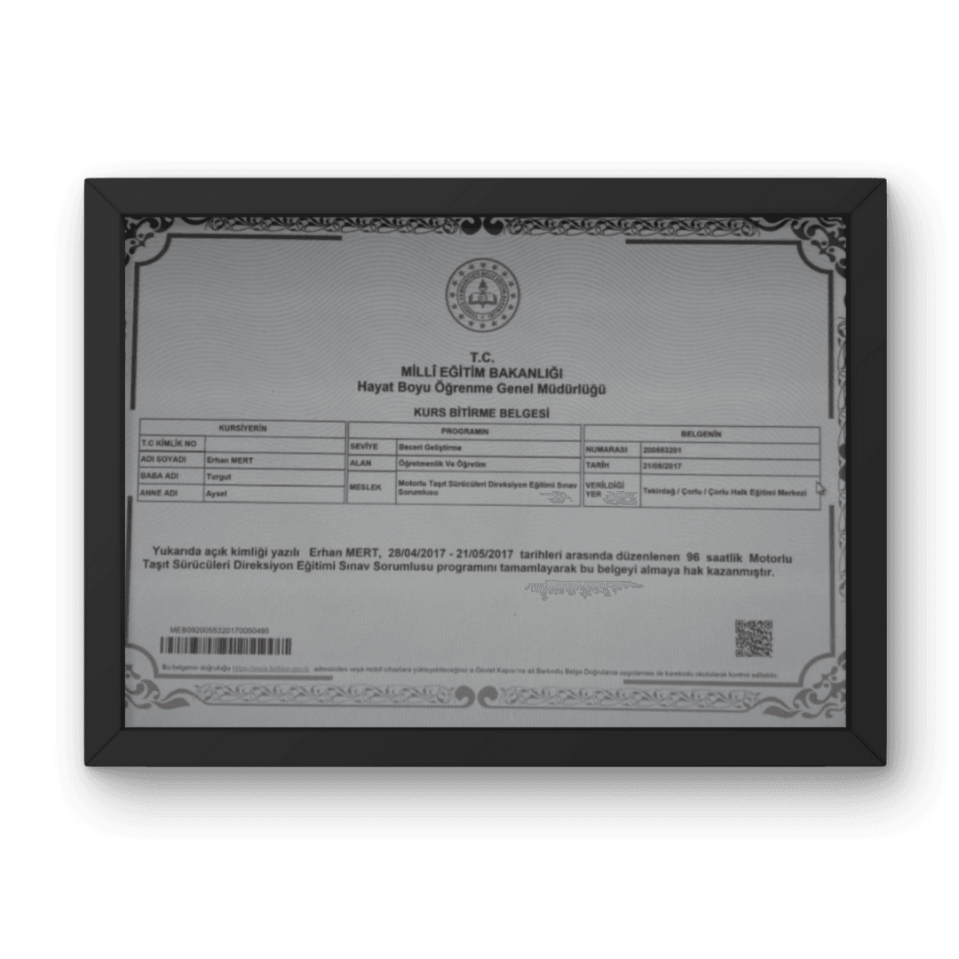 Direksiyon Eğitim Sınav Sorumlusu Sertifikası